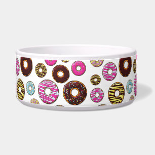 Muster von Donuts, farbenfrohe Donuts, Sprinklen Napf