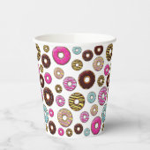 Muster von Donuts, farbenfrohe Donuts, Sprinklen Pappbecher (Links)