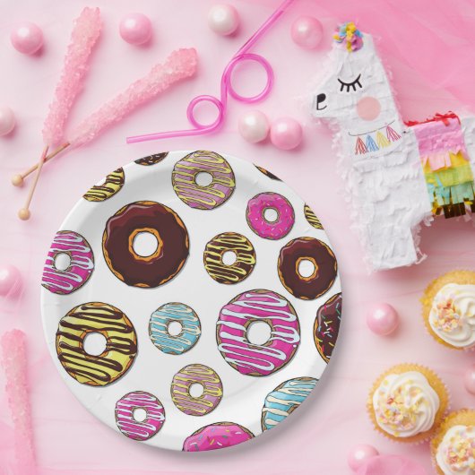 Muster von Donuts, farbenfrohe Donuts, Sprinklen Pappteller (Party)