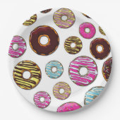 Muster von Donuts, farbenfrohe Donuts, Sprinklen Pappteller (Vorderseite)