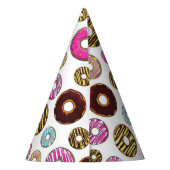 Muster von Donuts, farbenfrohe Donuts, Sprinklen Partyhütchen (Rückseite)