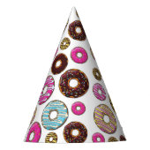 Muster von Donuts, farbenfrohe Donuts, Sprinklen Partyhütchen (Vorderseite)