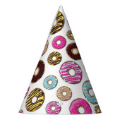Muster von Donuts, farbenfrohe Donuts, Sprinklen Partyhütchen (Links)