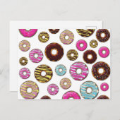 Muster von Donuts, farbenfrohe Donuts, Sprinklen Postkarte (Vorne/Hinten)