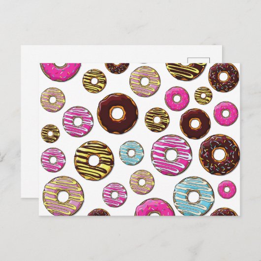 Muster von Donuts, farbenfrohe Donuts, Sprinklen Postkarte (Vorne/Hinten)
