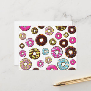 Muster von Donuts, farbenfrohe Donuts, Sprinklen Postkarte