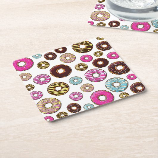 Muster von Donuts, farbenfrohe Donuts, Sprinklen Rechteckiger Pappuntersetzer (angewinkelt)