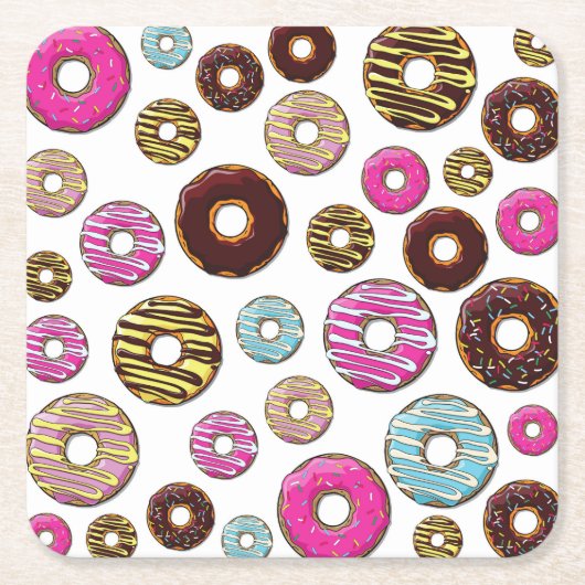 Muster von Donuts, farbenfrohe Donuts, Sprinklen Rechteckiger Pappuntersetzer (Vorderseite)