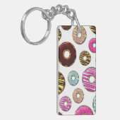 Muster von Donuts, farbenfrohe Donuts, Sprinklen Schlüsselanhänger (Vorderseite links)