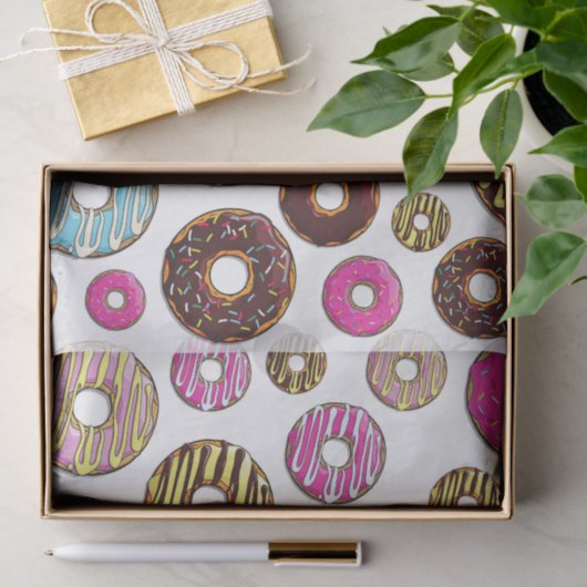 Muster von Donuts, farbenfrohe Donuts, Sprinklen Seidenpapier (Geschenk)