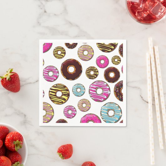 Muster von Donuts, farbenfrohe Donuts, Sprinklen Serviette (Beispiel)