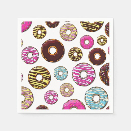 Muster von Donuts, farbenfrohe Donuts, Sprinklen Serviette (Vorderseite)