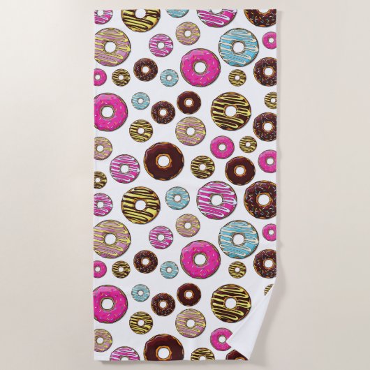 Muster von Donuts, farbenfrohe Donuts, Sprinklen Strandtuch (Vorderseite)