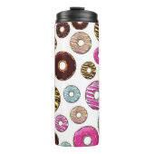 Muster von Donuts, farbenfrohe Donuts, Sprinklen Thermosbecher (Vorderseite)