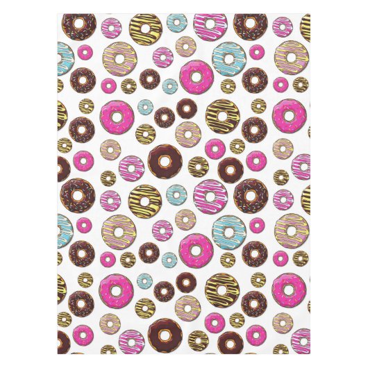 Muster von Donuts, farbenfrohe Donuts, Sprinklen Tischdecke (Vorderseite)