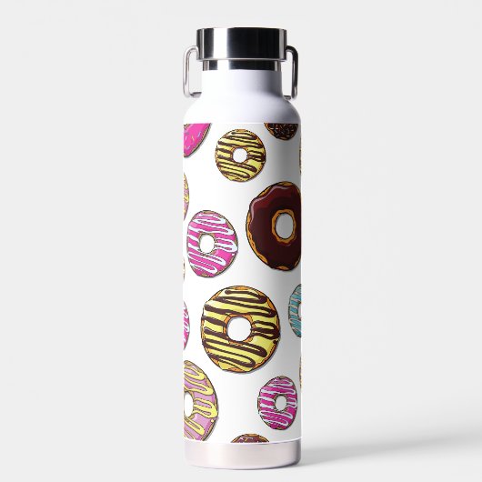Muster von Donuts, farbenfrohe Donuts, Sprinklen Trinkflasche (Vorne)