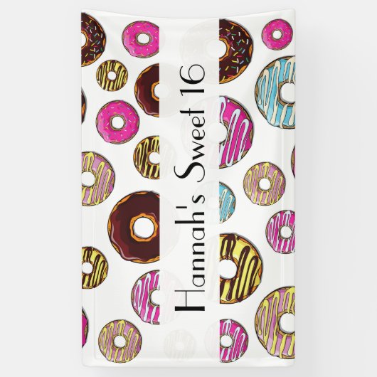 Muster von Donuts, farbenfrohe Donuts, süß 16 Banner (Vertikal)