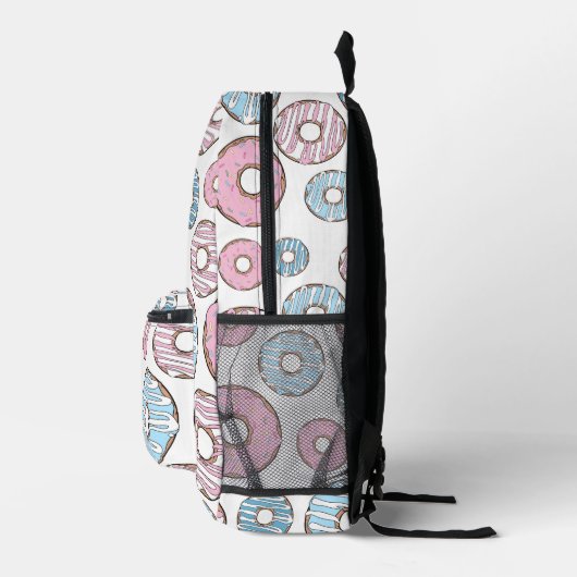 Muster von Donuts, rosa Donuts, blaue Donuts Bedruckter Rucksack (Rechts)