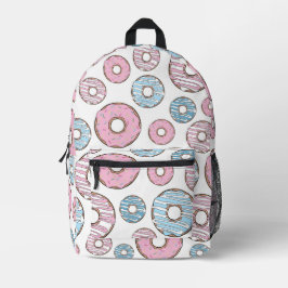 Muster von Donuts, rosa Donuts, blaue Donuts Bedruckter Rucksack