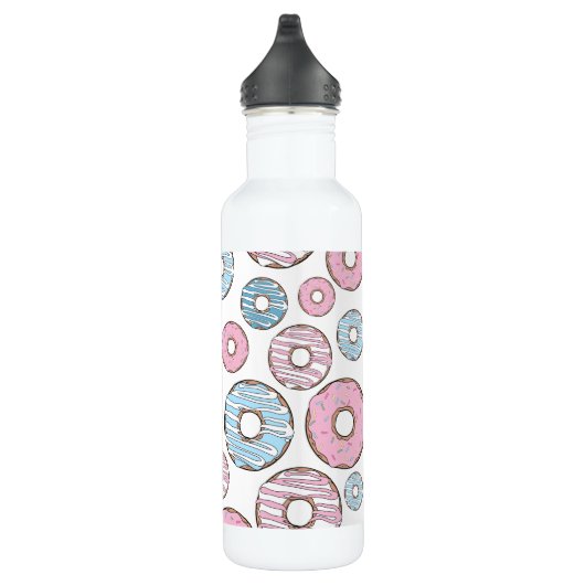 Muster von Donuts, rosa Donuts, blaue Donuts Edelstahlflasche (Rechts)