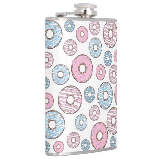 Muster von Donuts, rosa Donuts, blaue Donuts Flachmann (Rechts)