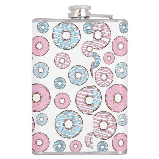 Muster von Donuts, rosa Donuts, blaue Donuts Flachmann (Rückseite)