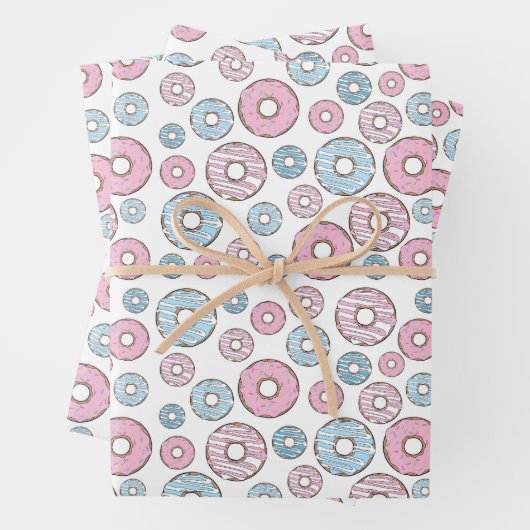 Muster von Donuts, rosa Donuts, blaue Donuts Geschenkpapier Set (Beispiel)