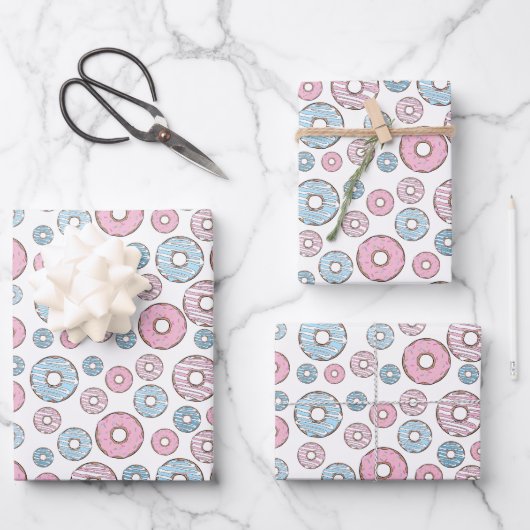 Muster von Donuts, rosa Donuts, blaue Donuts Geschenkpapier Set (Vorderseite)
