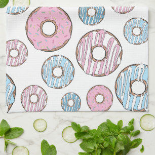 Muster von Donuts, rosa Donuts, blaue Donuts Geschirrtuch
