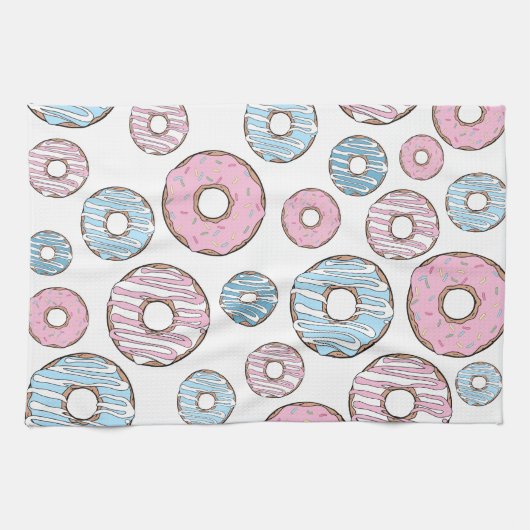 Muster von Donuts, rosa Donuts, blaue Donuts Geschirrtuch (Horizontal)