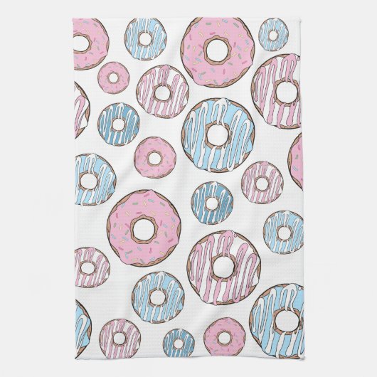 Muster von Donuts, rosa Donuts, blaue Donuts Geschirrtuch (Vertikal)