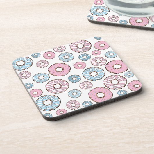 Muster von Donuts, rosa Donuts, blaue Donuts Getränkeuntersetzer (Linke Seite)