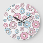 Muster von Donuts, rosa Donuts, blaue Donuts Große Wanduhr (Vorderseite)