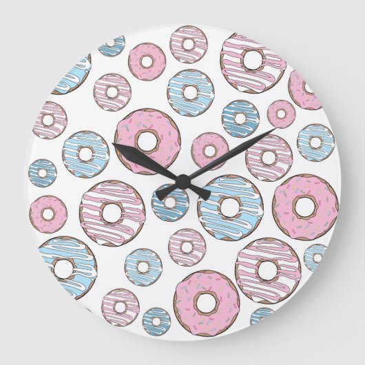 Muster von Donuts, rosa Donuts, blaue Donuts Große Wanduhr (Vorderseite)