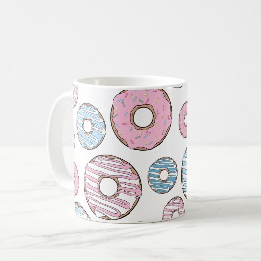 Muster von Donuts, rosa Donuts, blaue Donuts Kaffeetasse (Vorderseite Links)
