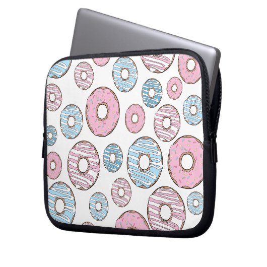 Muster von Donuts, rosa Donuts, blaue Donuts Laptopschutzhülle (Vorderseite Links)