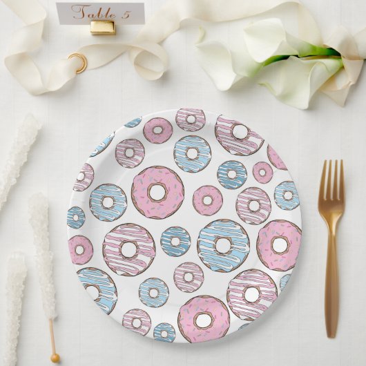 Muster von Donuts, rosa Donuts, blaue Donuts Pappteller (Hochzeit)