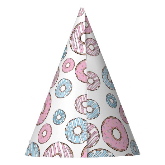 Muster von Donuts, rosa Donuts, blaue Donuts Partyhütchen (Rückseite)