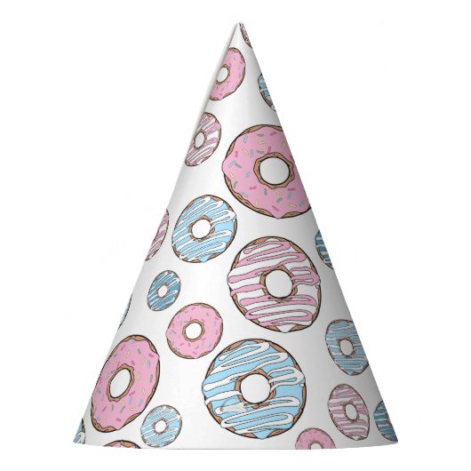 Muster von Donuts, rosa Donuts, blaue Donuts Partyhütchen (Links)