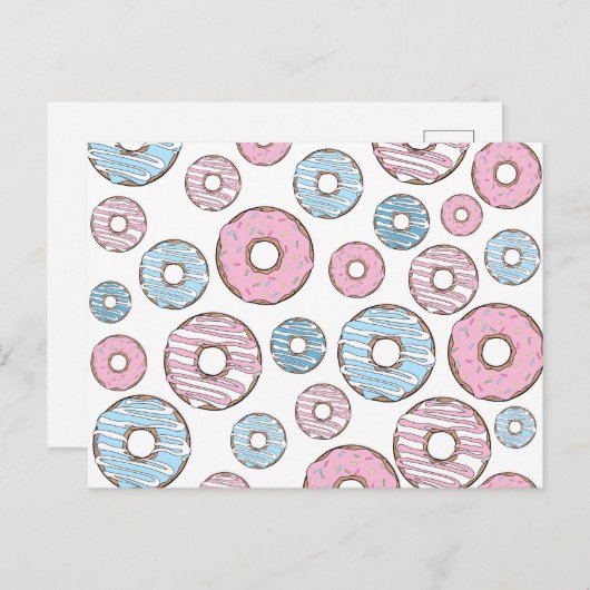 Muster von Donuts, rosa Donuts, blaue Donuts Postkarte (Vorne/Hinten)