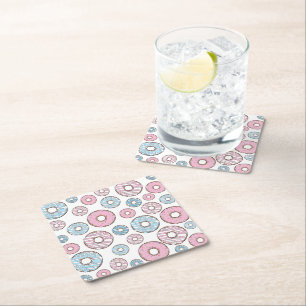 Muster von Donuts, rosa Donuts, blaue Donuts Rechteckiger Pappuntersetzer