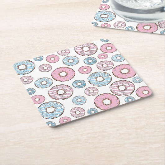 Muster von Donuts, rosa Donuts, blaue Donuts Rechteckiger Pappuntersetzer (angewinkelt)