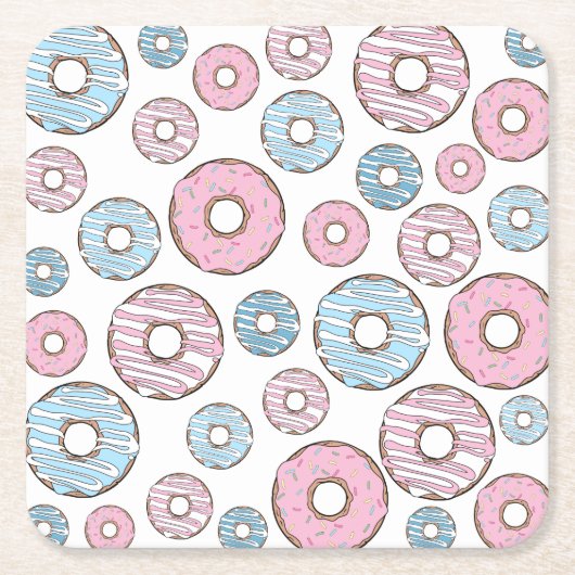 Muster von Donuts, rosa Donuts, blaue Donuts Rechteckiger Pappuntersetzer (Vorderseite)