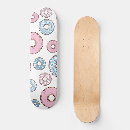 Muster von Donuts, rosa Donuts, blaue Donuts Skateboard (Vorderseite)