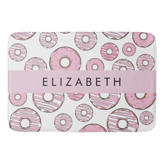 Muster von Donuts, rosa Donuts, Icing, Ihr Name Badematte (Vorderseite)