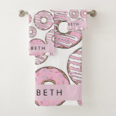 Muster von Donuts, rosa Donuts, Icing, Ihr Name Badhandtuch Set (Insitu)