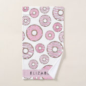 Muster von Donuts, rosa Donuts, Icing, Ihr Name Badhandtuch Set (Handtuch)