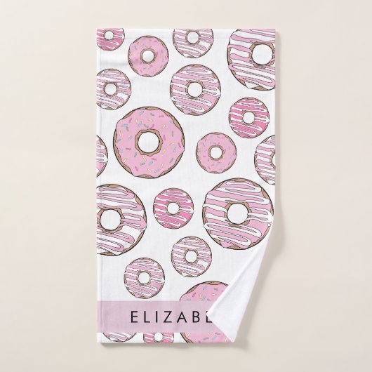 Muster von Donuts, rosa Donuts, Icing, Ihr Name Badhandtuch Set (Handtuch)