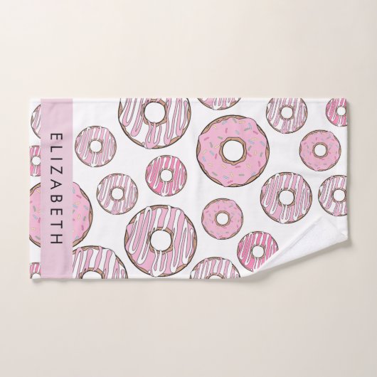 Muster von Donuts, rosa Donuts, Icing, Ihr Name Badhandtuch Set (Handtuch)