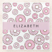 Muster von Donuts, rosa Donuts, Icing, Ihr Name Glasuntersetzer (Vorderseite)